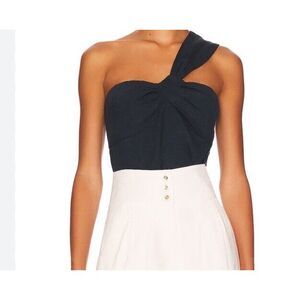 Veronica Beard Belinda Ink Blue One Shoulder Jacquard NWT  Linen Top Size 14‎